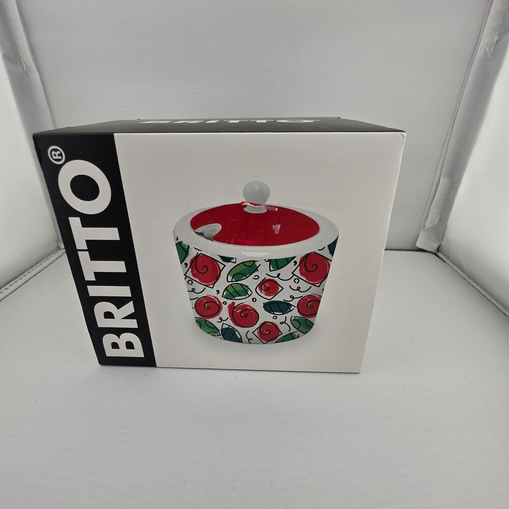 Romero Britto "Roses" Fine Bone China Covered Sugar Pot / Bowl - NIB New